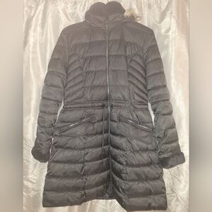 Laundry By Shelli Segal Macy's Women's Black Quilted Coat With Faux Fur Hood NWT